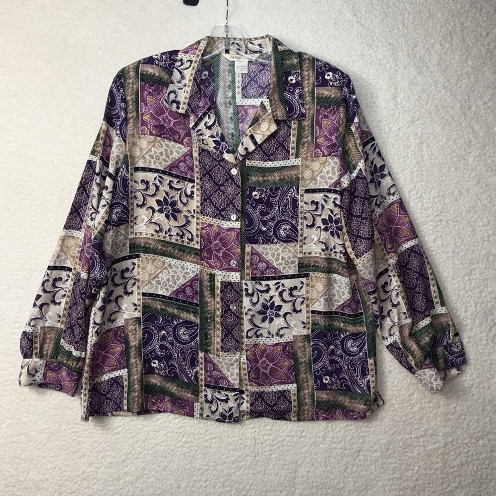 Vintage Alison Daley Floral Tropical Hawaiian Shirt  Women’s 14 Button‎ Up Beach